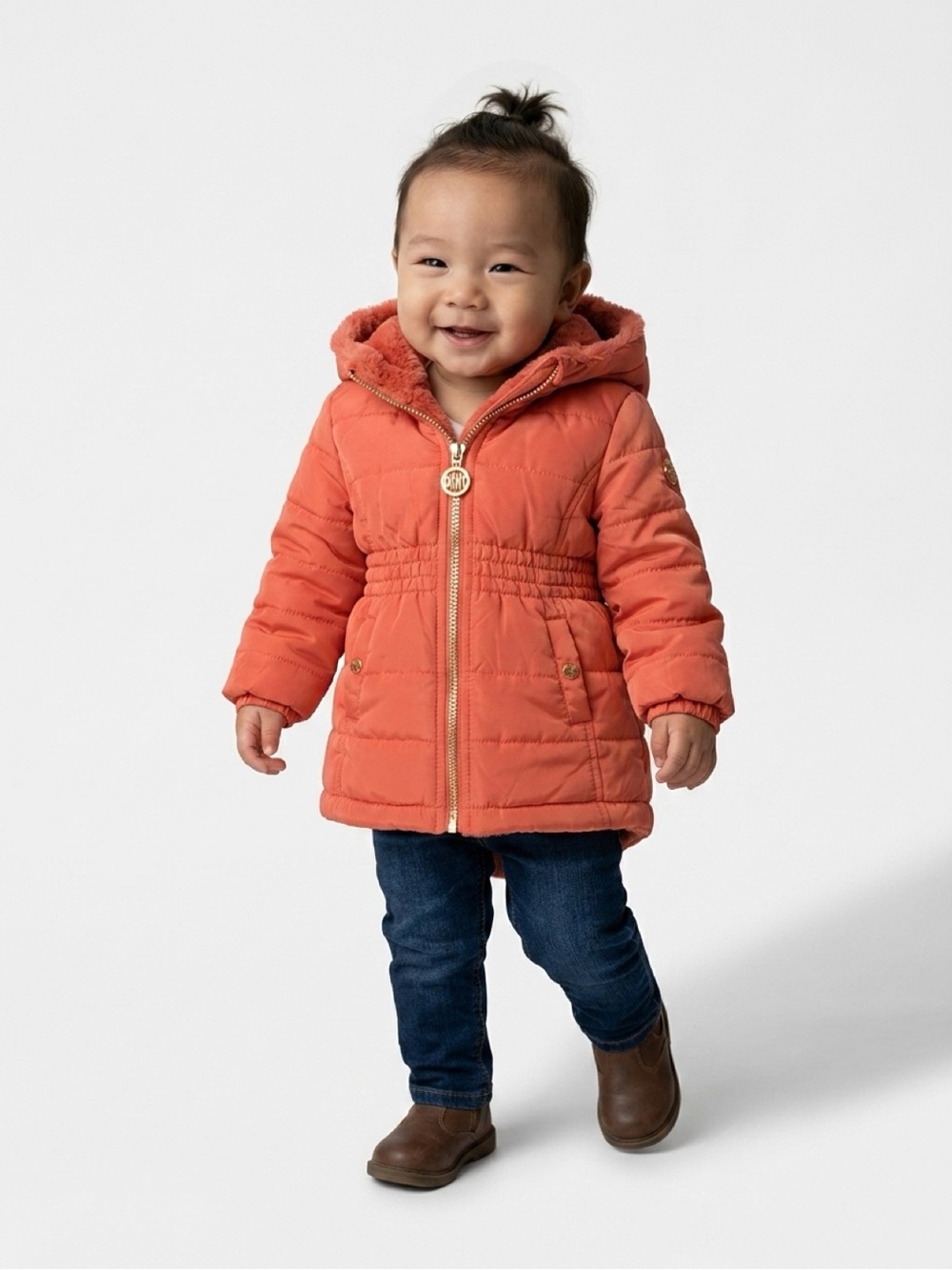 DKNY Toddler Hooded Puffer Coat - Coral